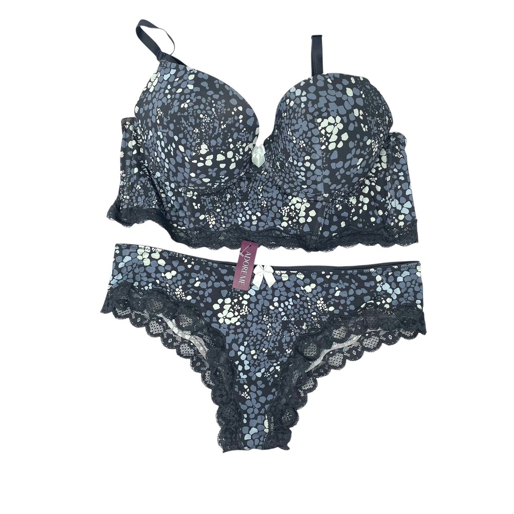 NEW Adore Me Meissa Push Up bra panties SET Size 36C Medium bottom lace‎ printed